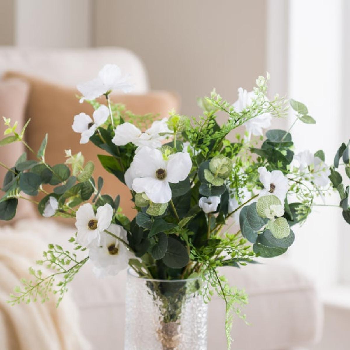 Artificial White Butterfly Ranunculus & Fern Bouquet – image 3