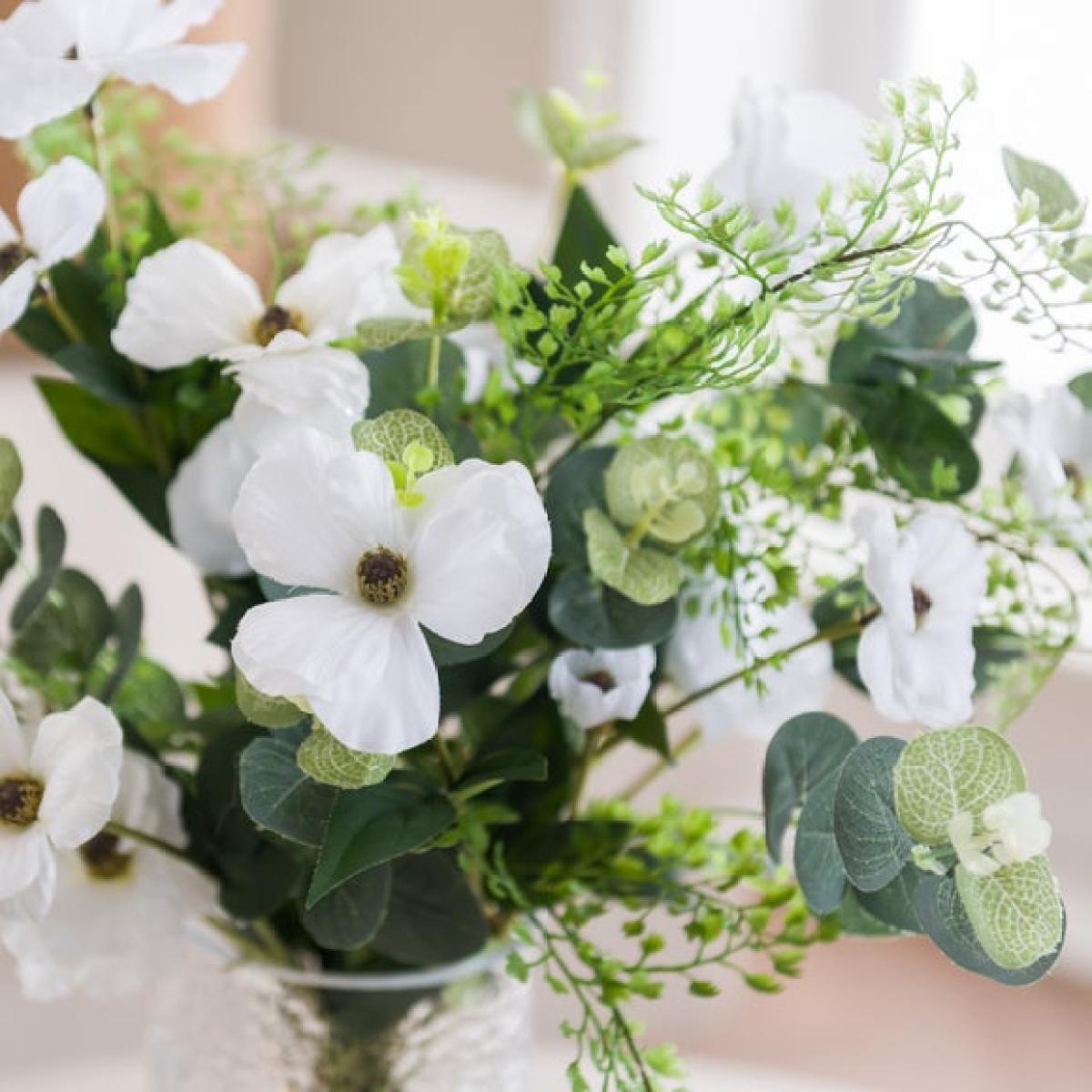 Artificial White Butterfly Ranunculus & Fern Bouquet – image 4