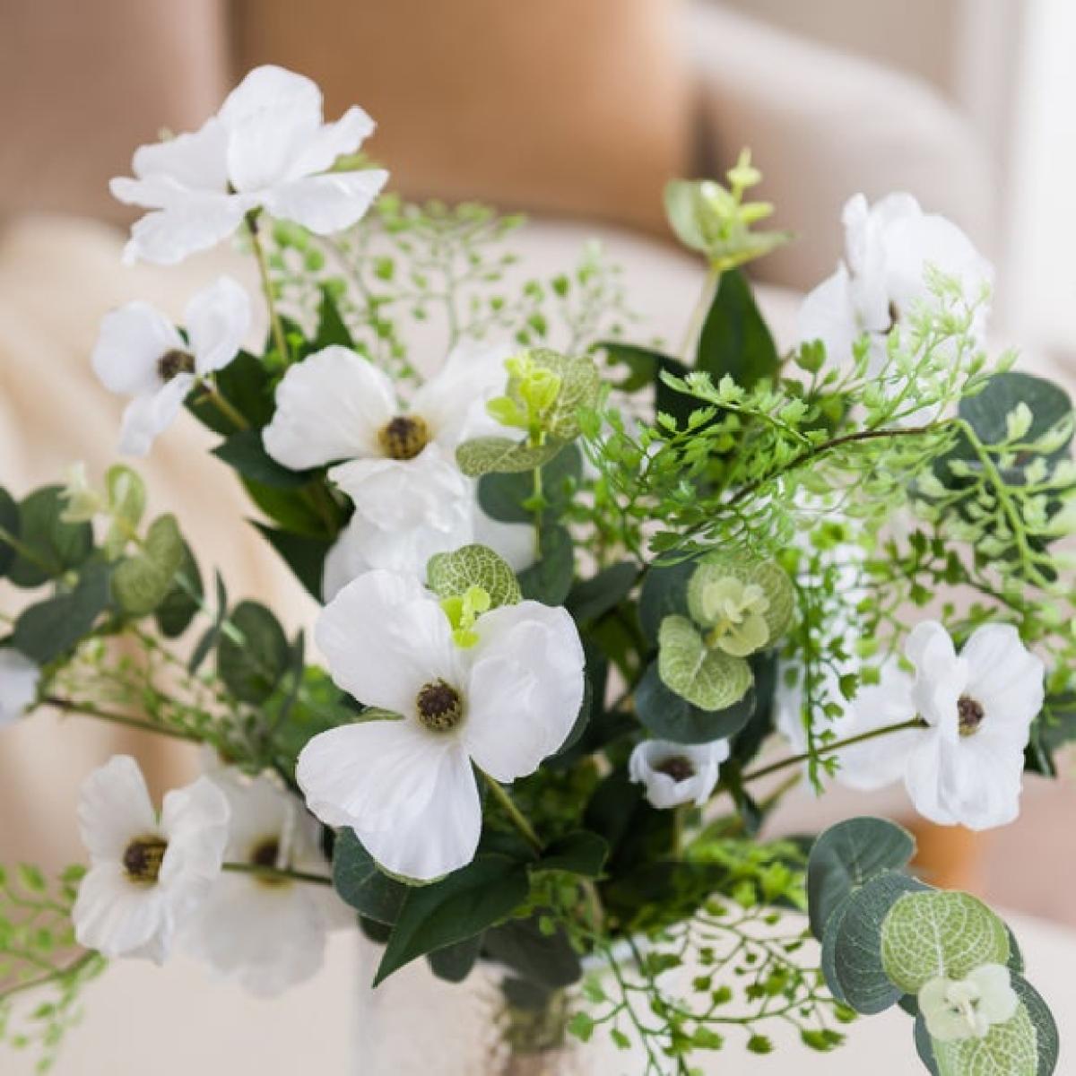 Artificial White Butterfly Ranunculus & Fern Bouquet – image 5