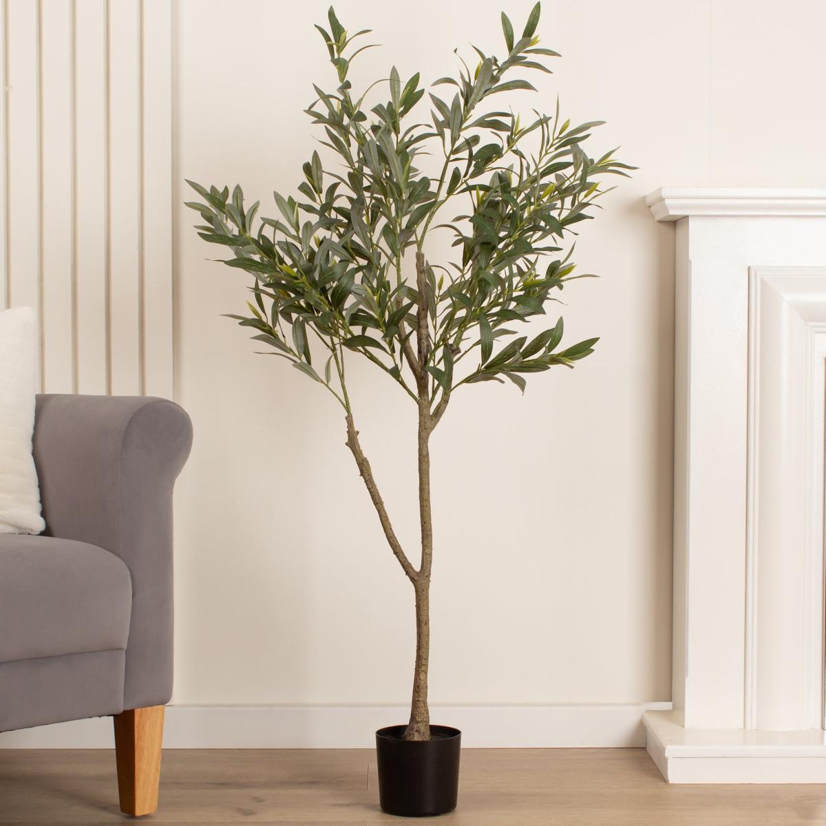 Artificial Olive Tree in Black Plastic Plant Pot Green – image 1