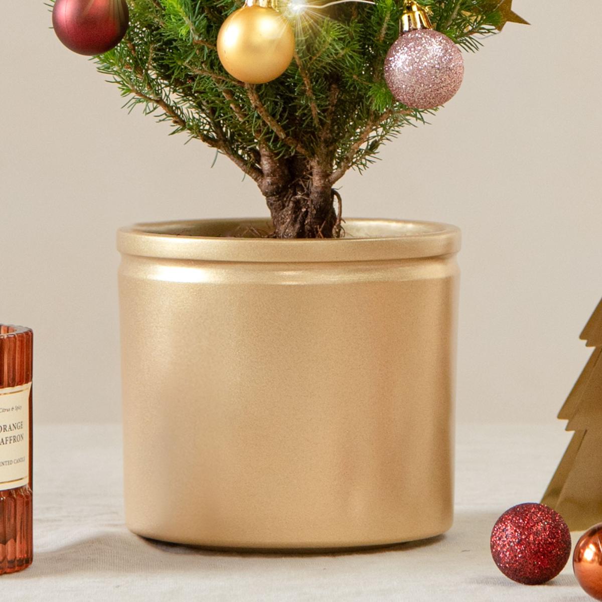 Mini Christmas Tree with Copper and Gold Decorations in Ceramic Pot Gold – image 3