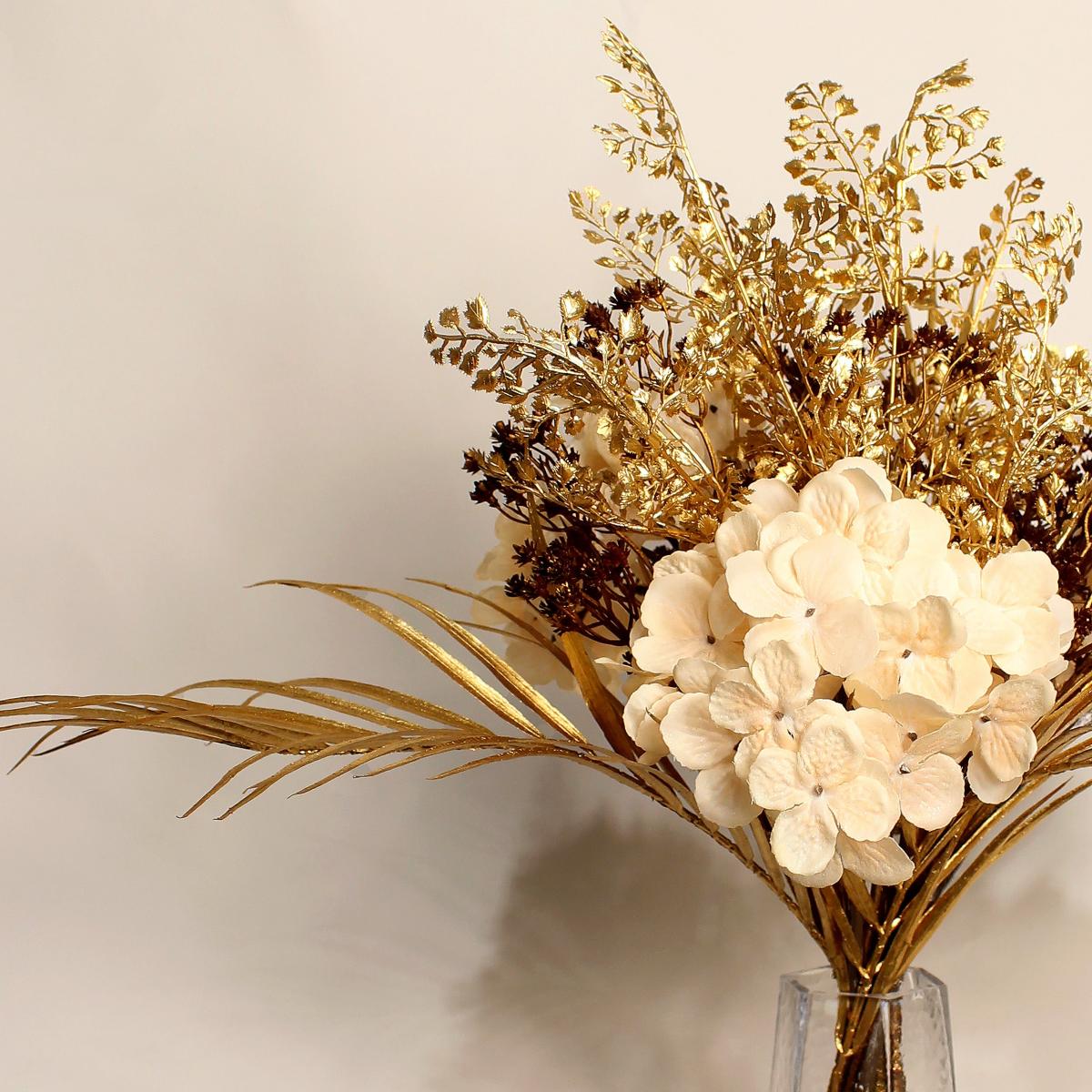 Cream and Metallic Gold Hydrangea Bouquet Gold – image 2