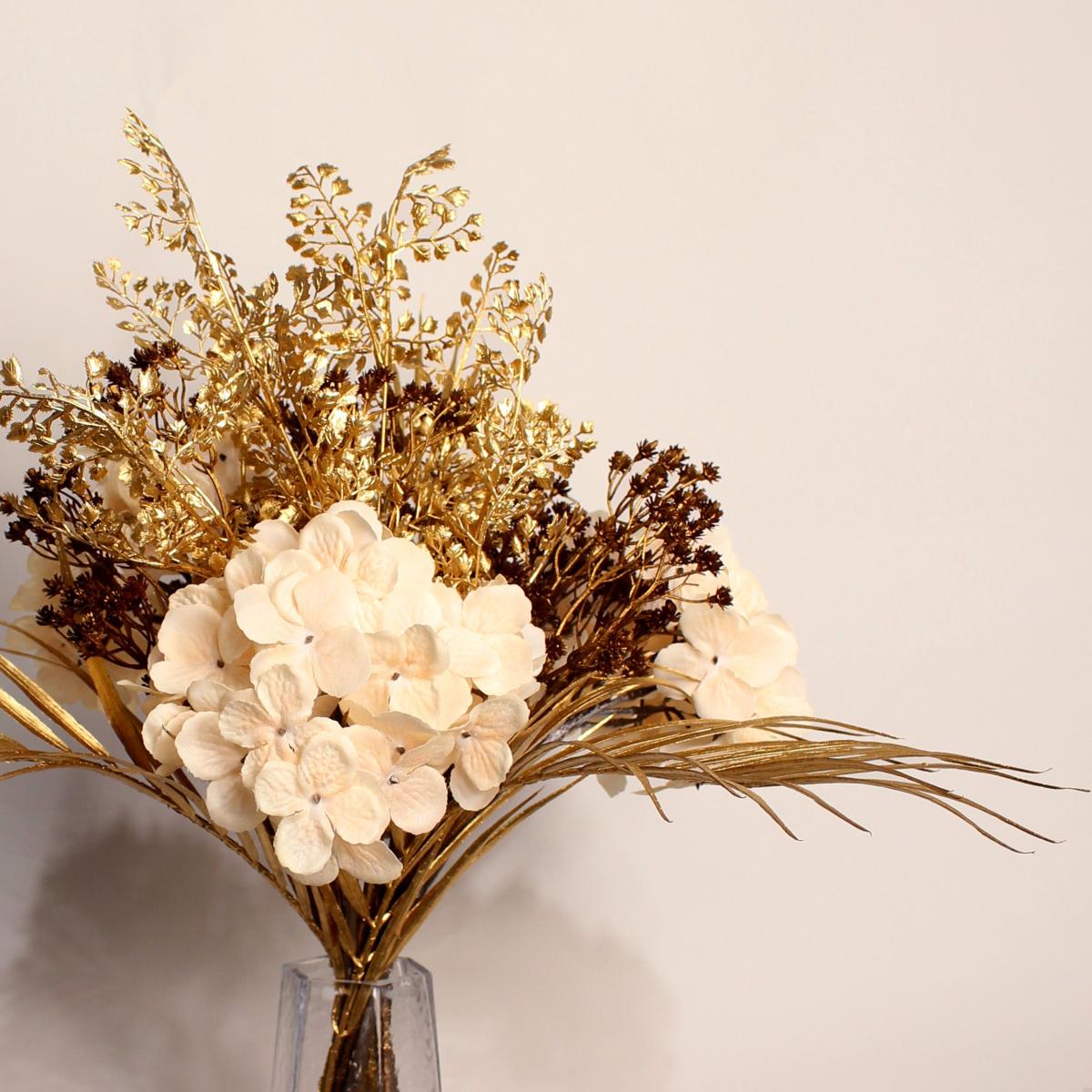 Cream and Metallic Gold Hydrangea Bouquet Gold – image 3