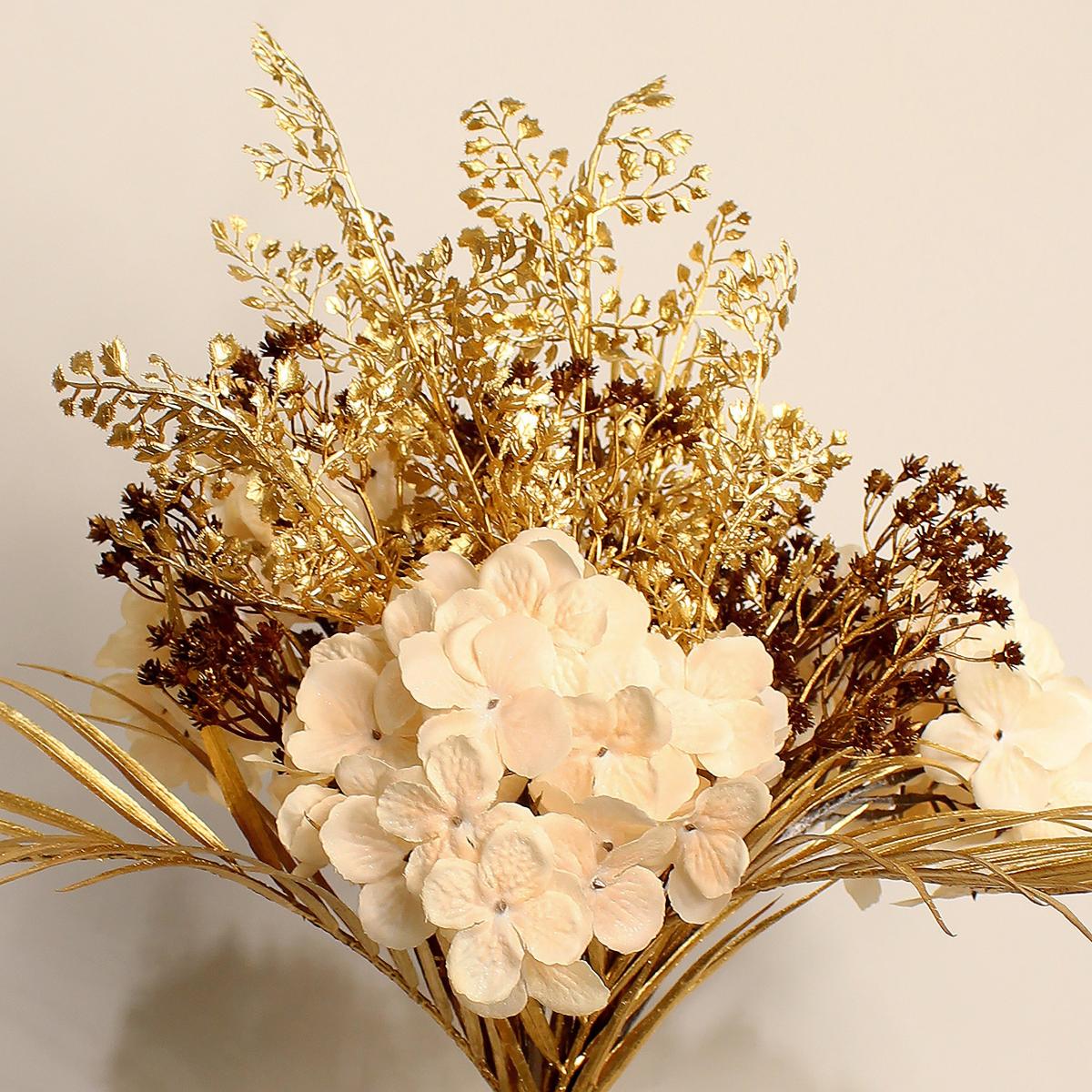 Cream and Metallic Gold Hydrangea Bouquet Gold – image 4