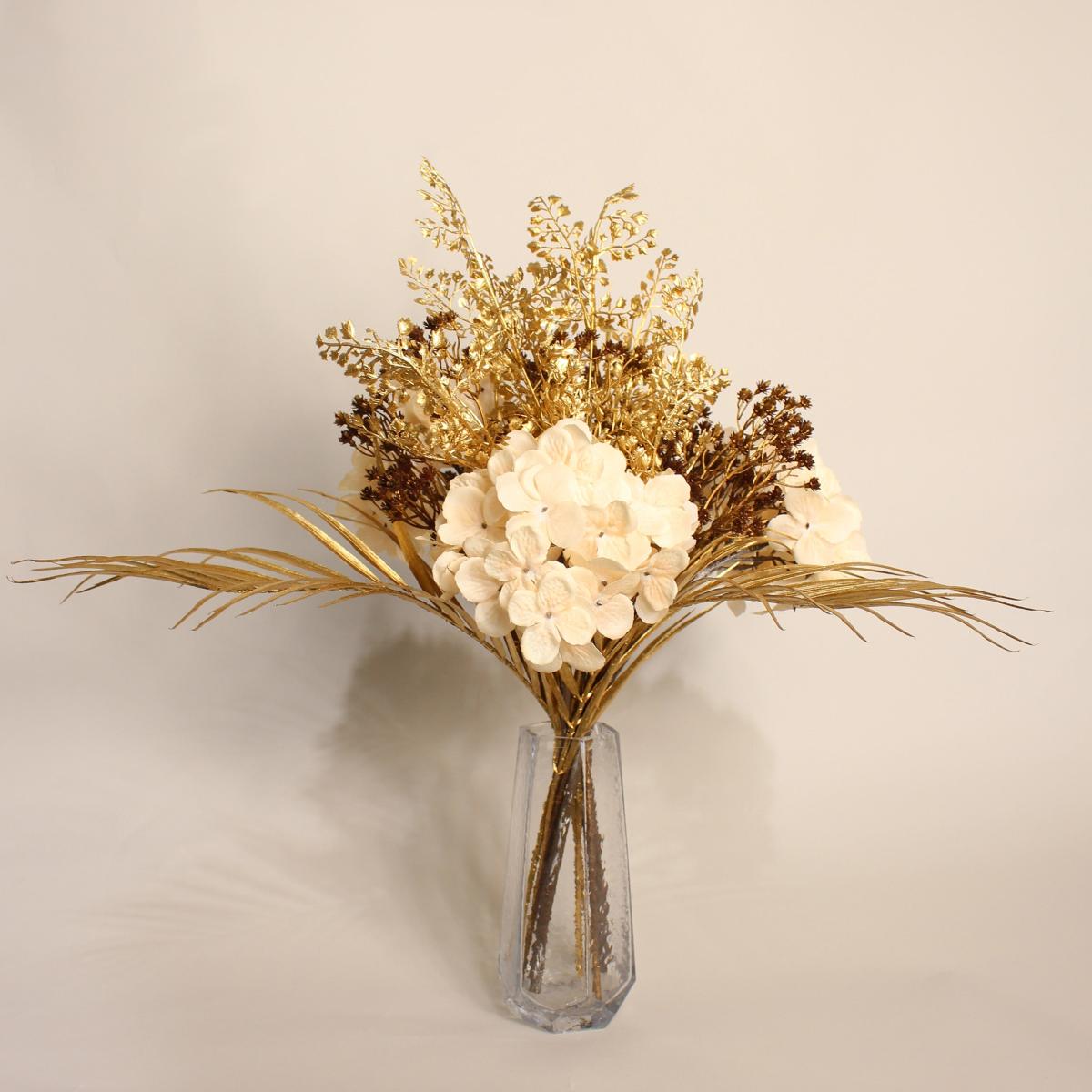 Cream and Metallic Gold Hydrangea Bouquet Gold – image 1