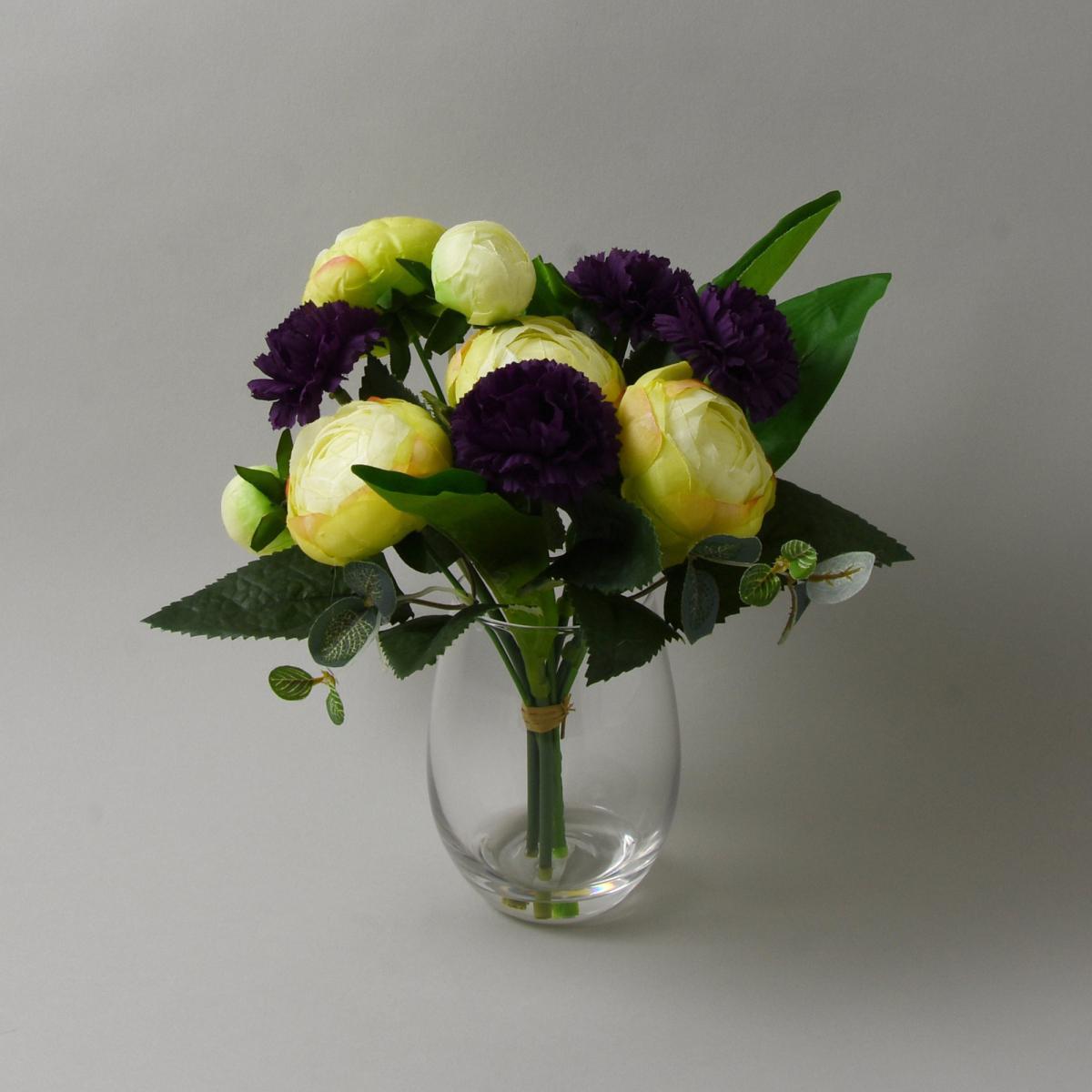 Ranunulus Carnation Glass Vase Purple 26cm Purple