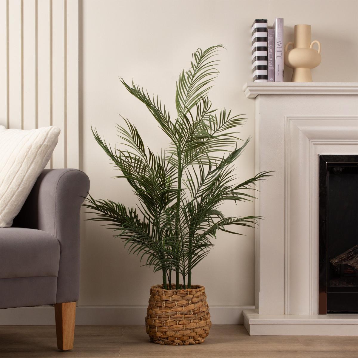 Artificial Palm Tree in Woven Basket Plant Pot Green – image 1