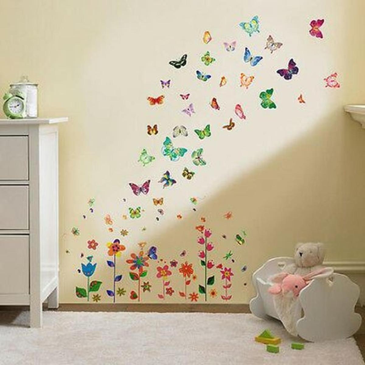 Walplus Colouful Flowers & Butterflies Wall Stickers – image 2