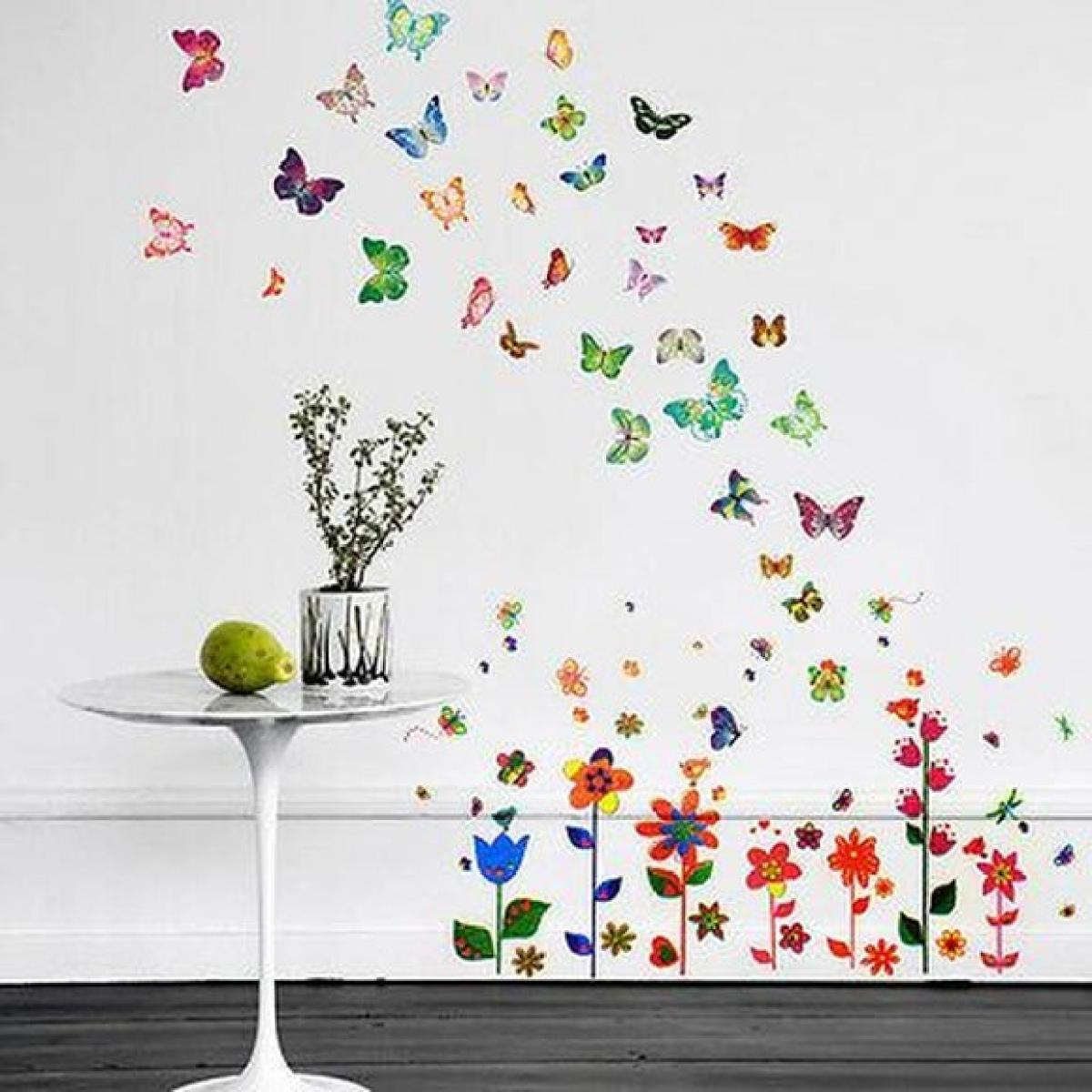 Walplus Colouful Flowers & Butterflies Wall Stickers – image 1