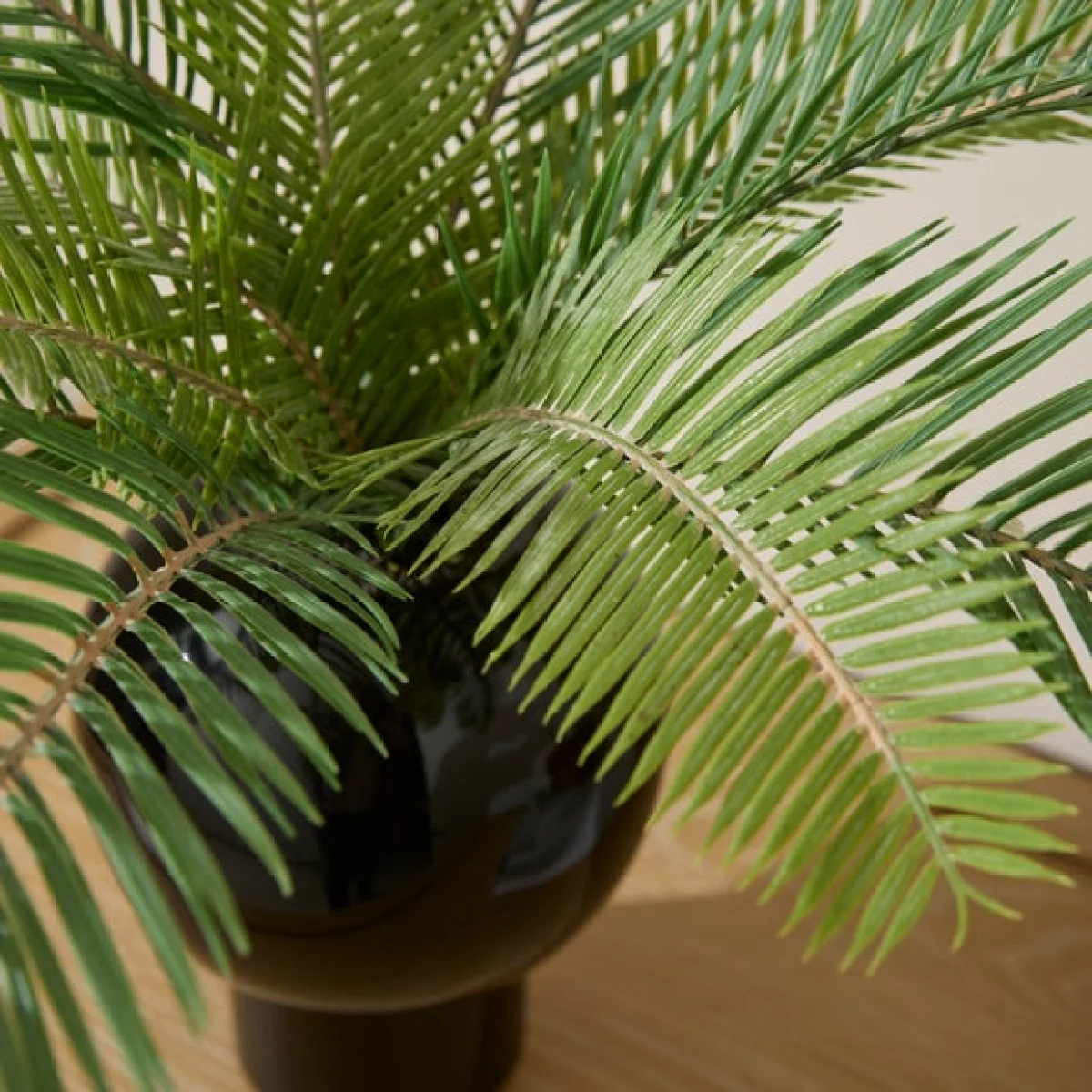 Artificial Bread Palm Plant in Glossy Black Vase – image 2