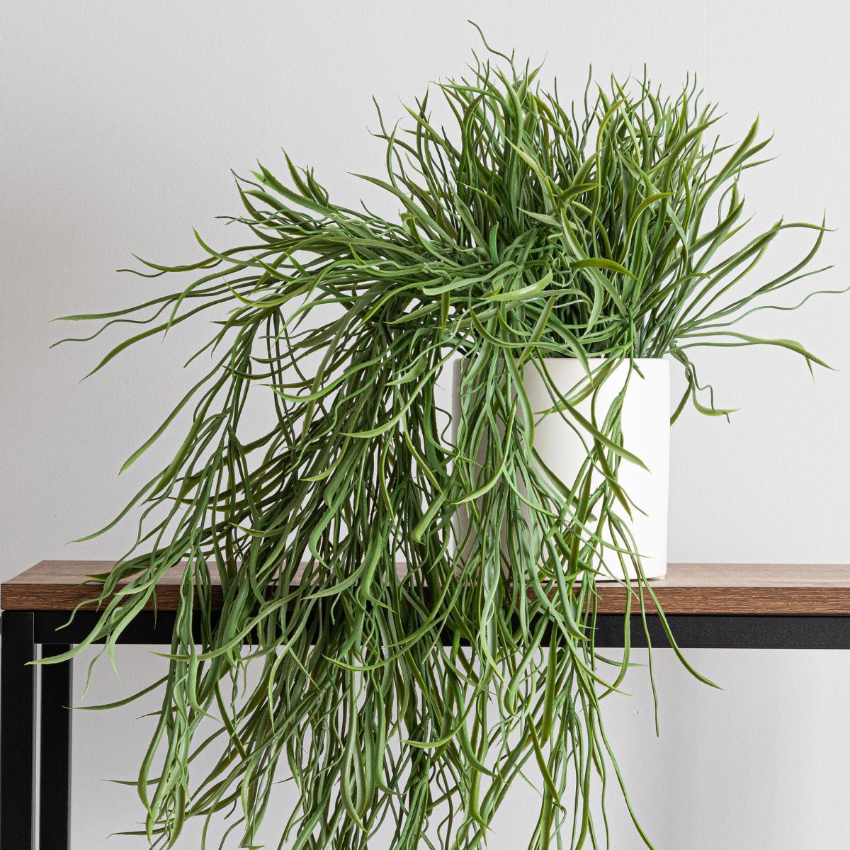 Coastal Artificial Trailing Grass in White Ceramic Pot Green – image 2