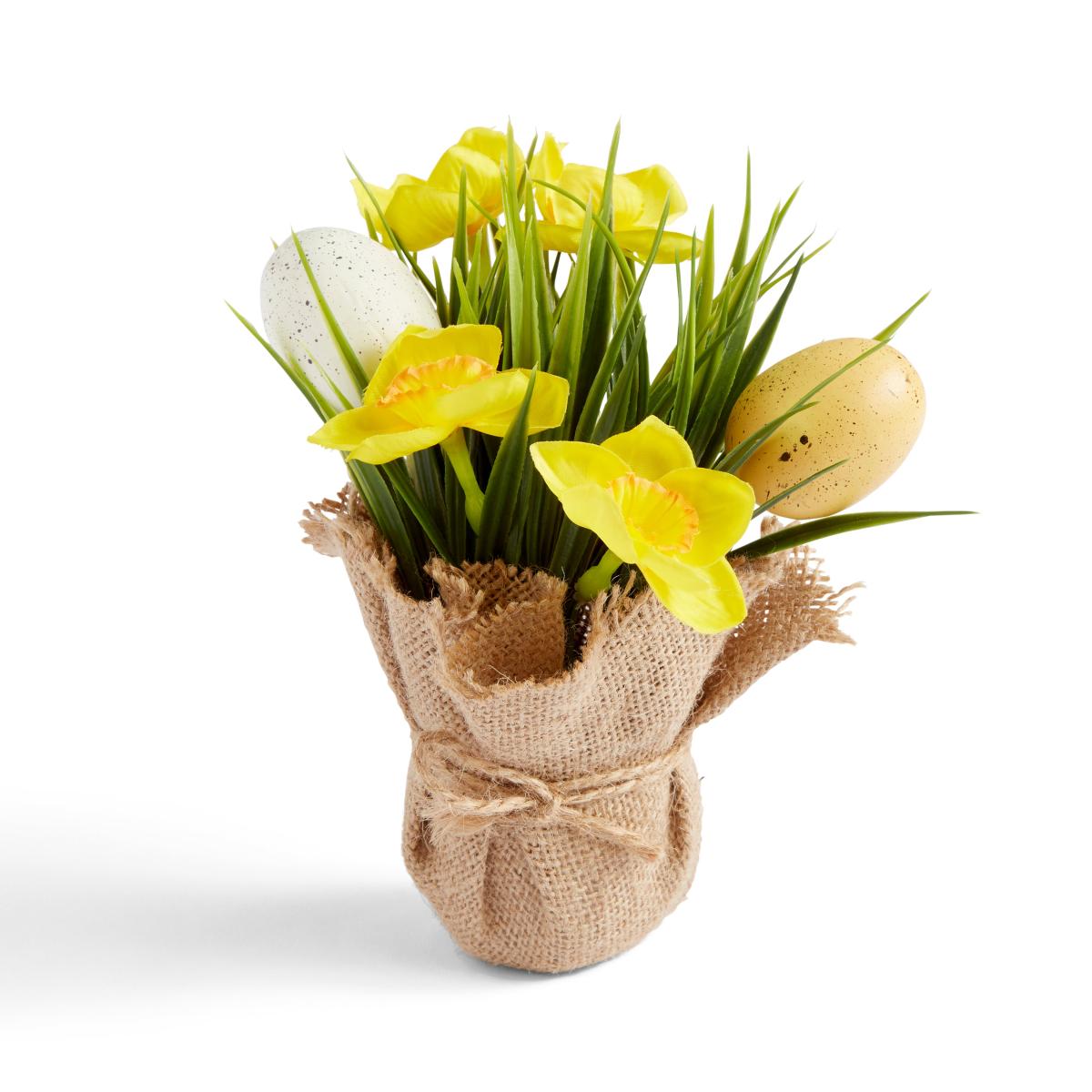 Artificial Yellow Tulips in Hessian Wrap – image 3