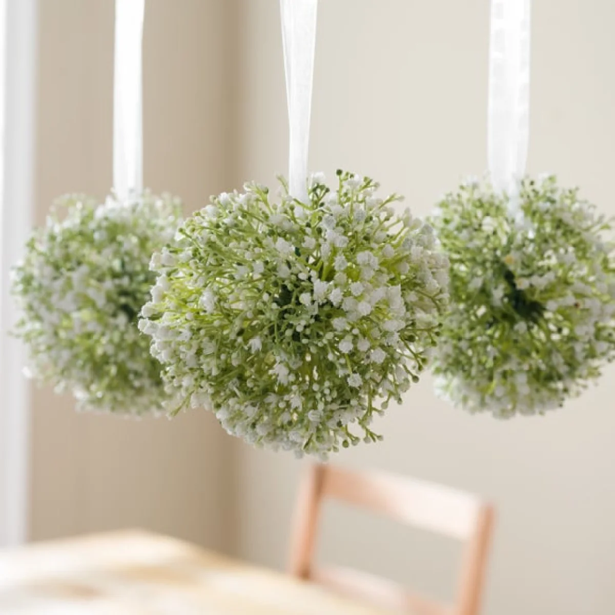 Set of 3 Artificial Gypsophila Pomander Hanging Decorations – image 2
