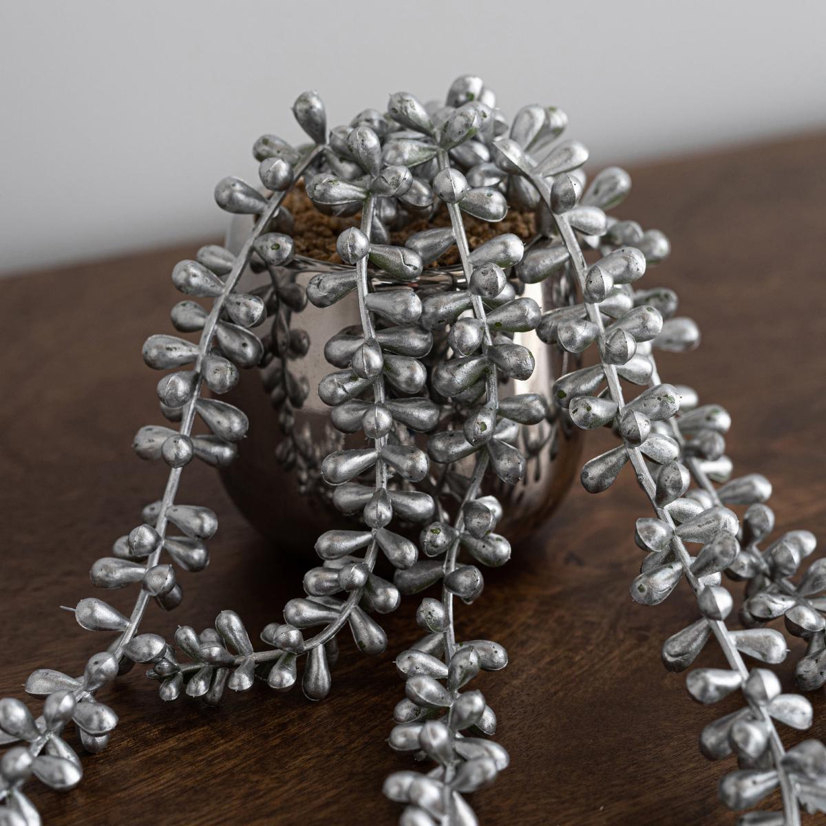 Artificial String of Pearls in Silver Ceramic Pot Silver – image 2