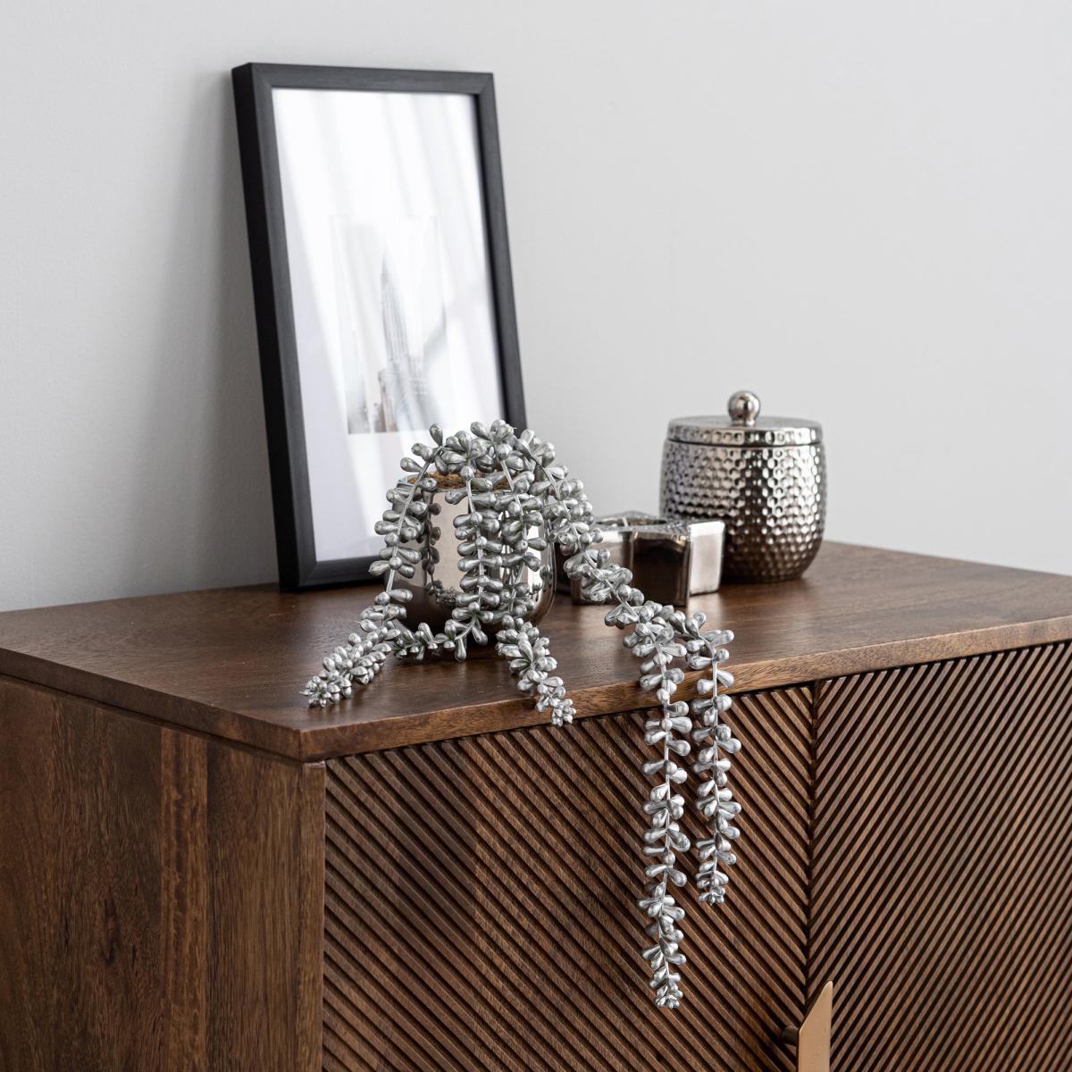 Artificial String of Pearls in Silver Ceramic Pot Silver – image 3