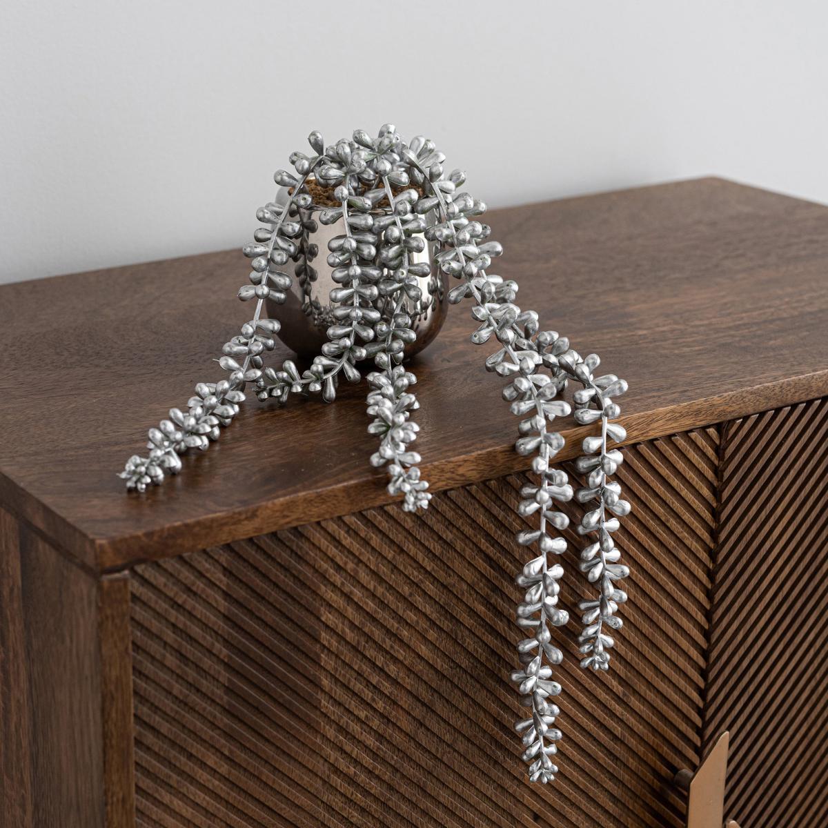 Artificial String of Pearls in Silver Ceramic Pot Silver – image 4