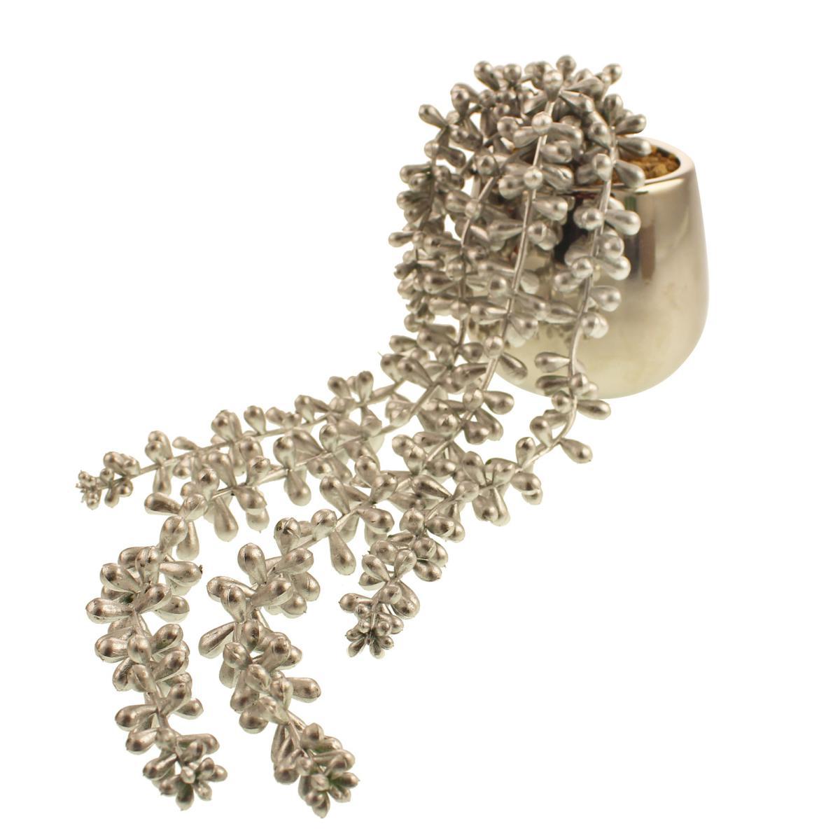 Artificial String of Pearls in Silver Ceramic Pot Silver – image 5