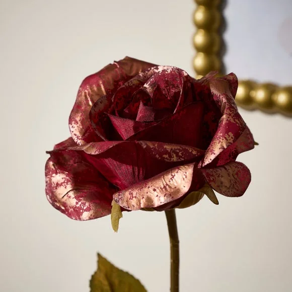 Artificial Burgundy Brushed Metallic Rose Stem – image 2