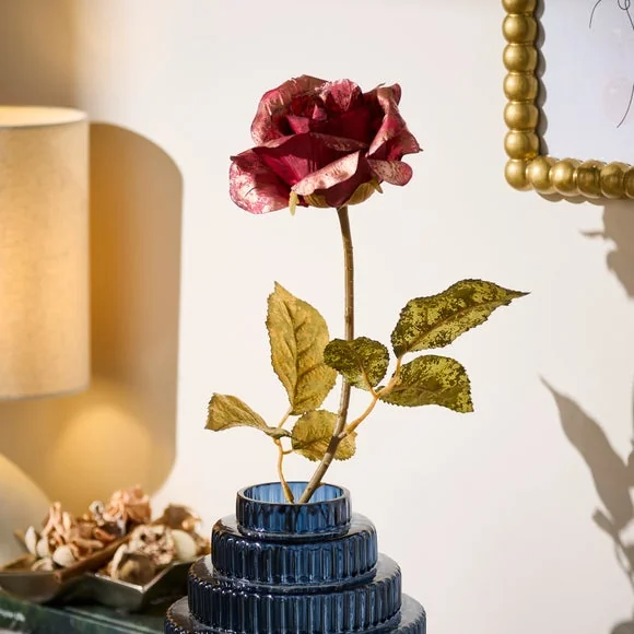 Artificial Burgundy Brushed Metallic Rose Stem – image 1