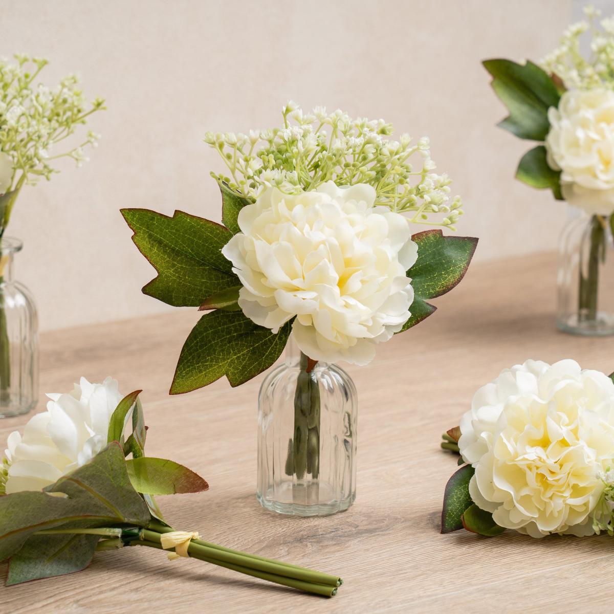 Set of 6 Artificial Peony & Gypsophila Posies – image 1