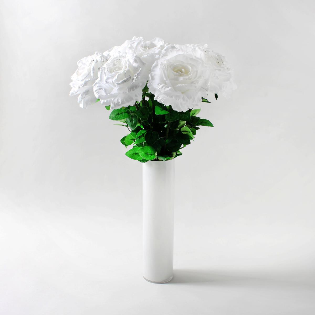 Pack of 12 Artificial Rose Cream Glitter Stem 74cm White – image 3