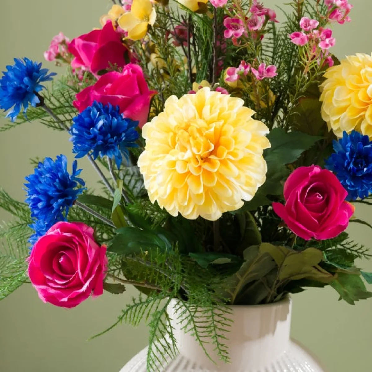 Artificial Annabelle Bright Dahlia, Rose & Cornflower Bouquet – image 2