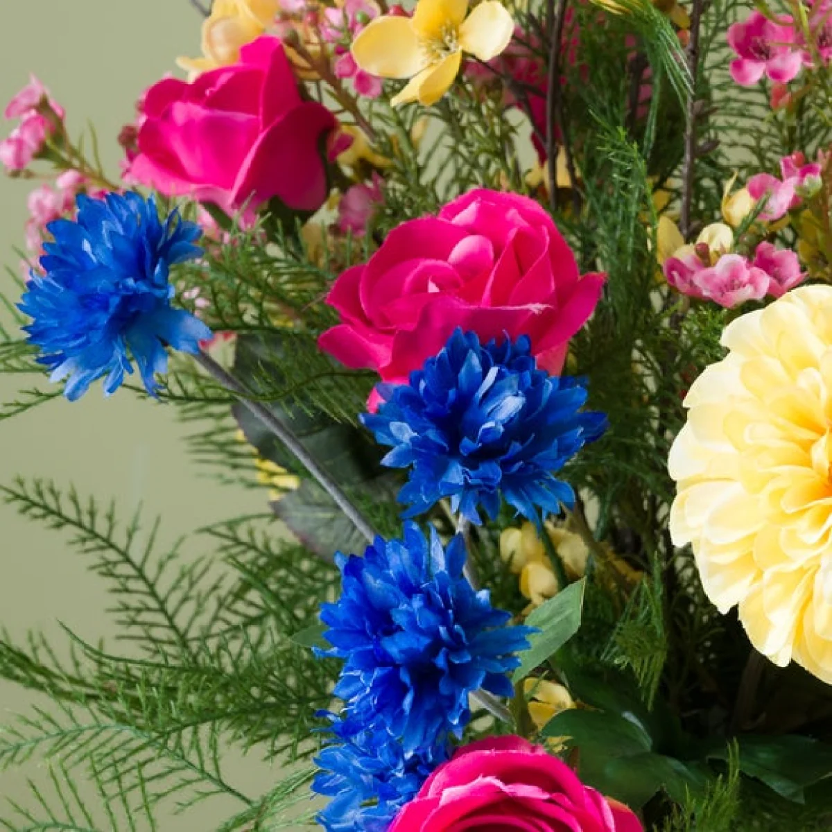 Artificial Annabelle Bright Dahlia, Rose & Cornflower Bouquet – image 3