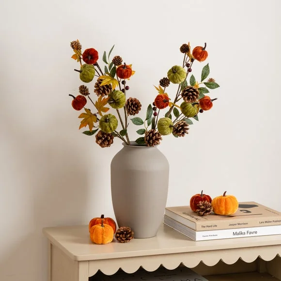 Set of 2 Artificial Pumpkin and Autumn Foliage Branches – image 2