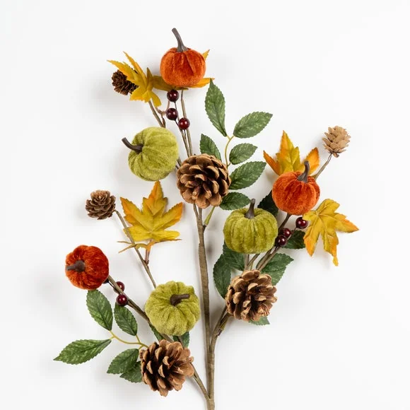 Set of 2 Artificial Pumpkin and Autumn Foliage Branches – image 3