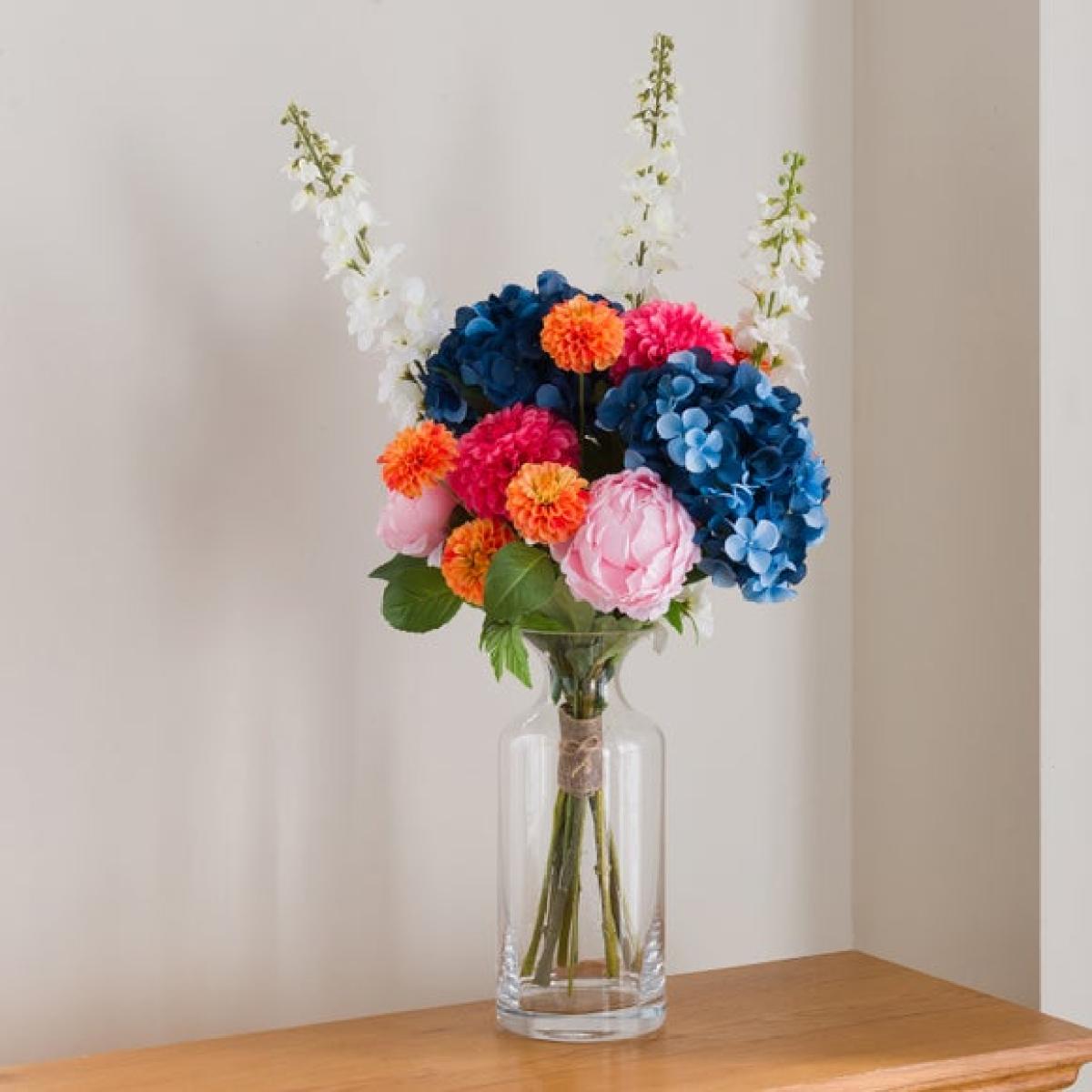 Artificial Luella Blue Hydrangea & Ball Dahlia Bouquet – image 2