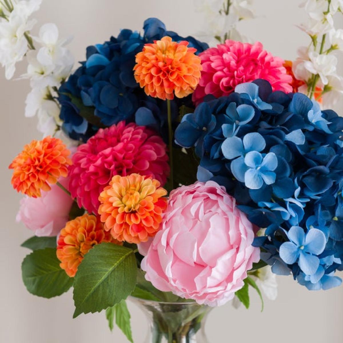 Artificial Luella Blue Hydrangea & Ball Dahlia Bouquet – image 3