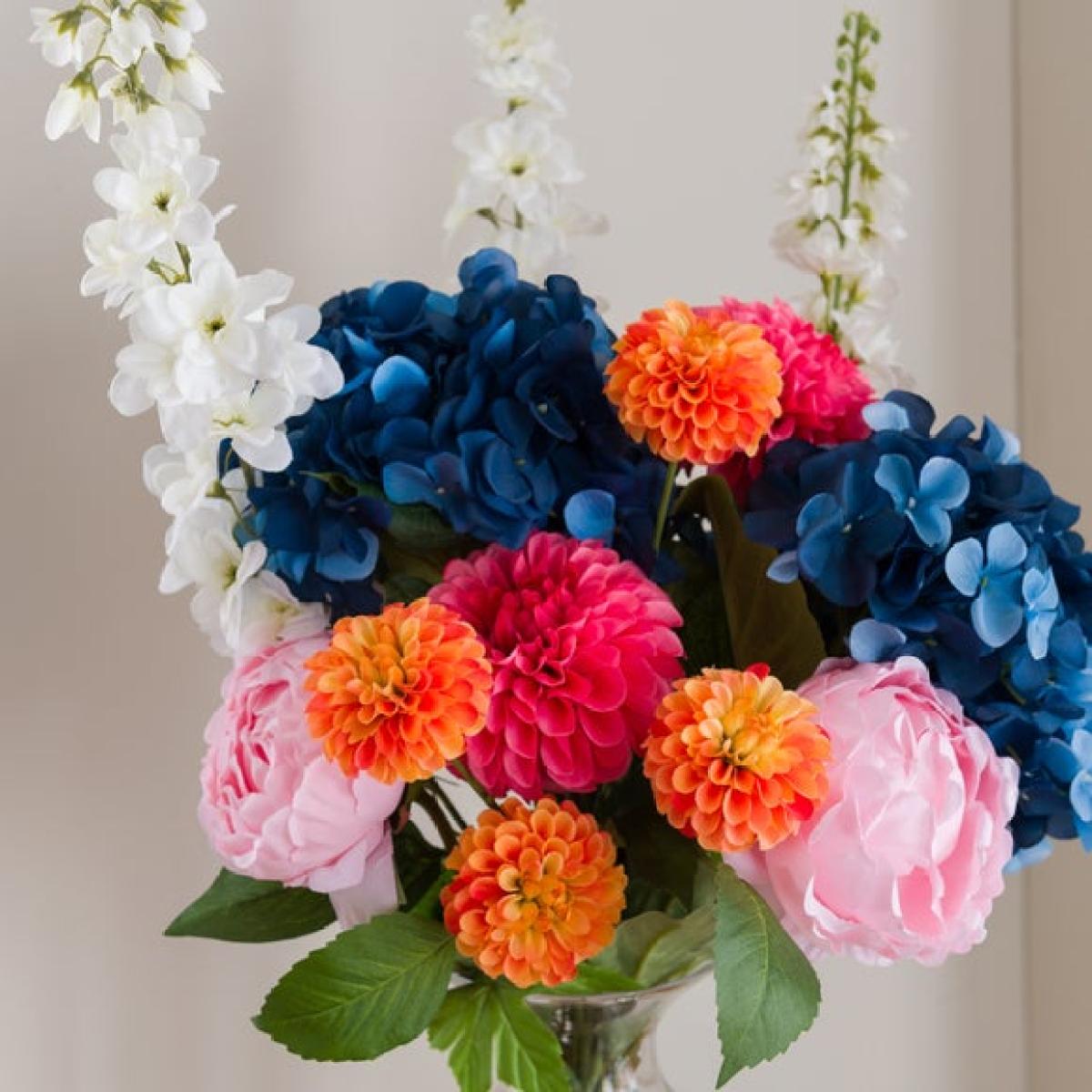 Artificial Luella Blue Hydrangea & Ball Dahlia Bouquet – image 6