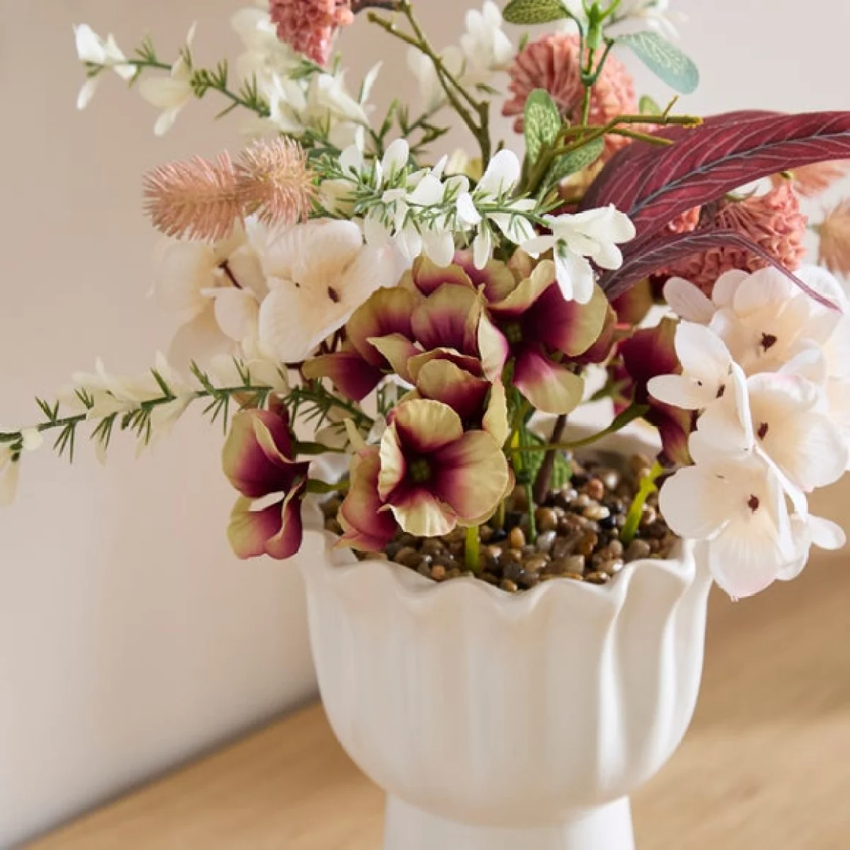 Artificial Floral in Frilled Edged Ceramic Vase – image 2