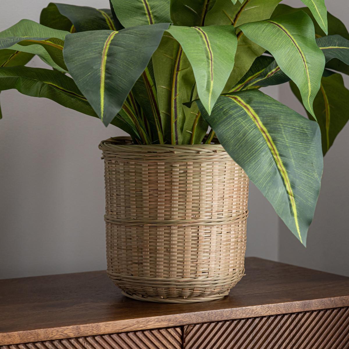 Tropical Leaf in Bamboo Basket Natural – image 3