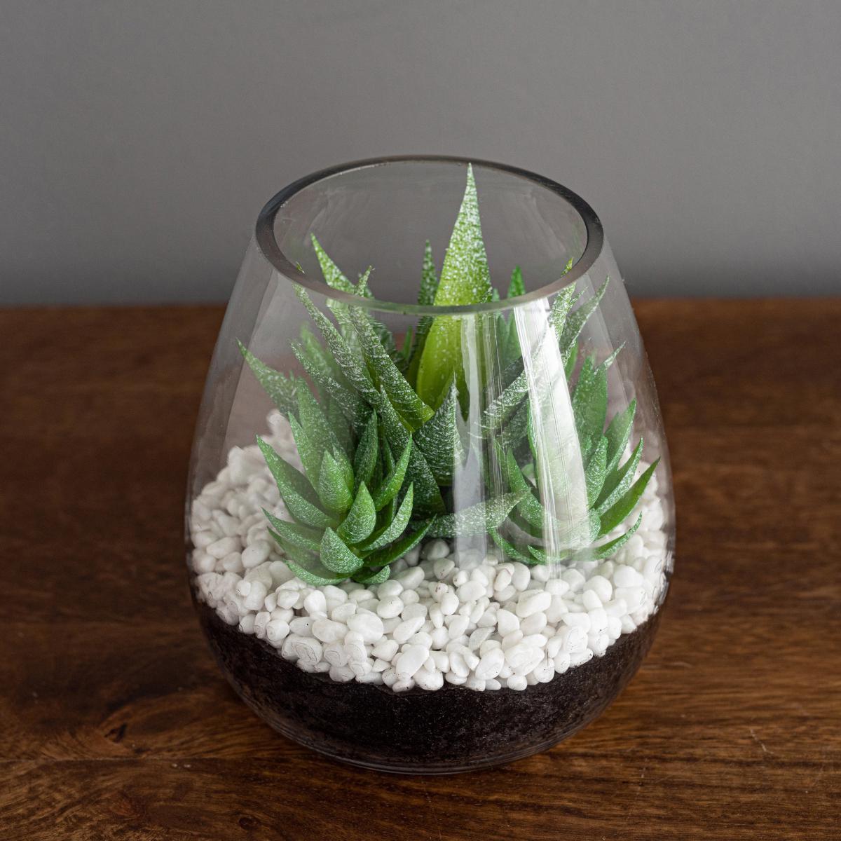 Coastal Artificial Succulents in Glass Vase Green – image 2