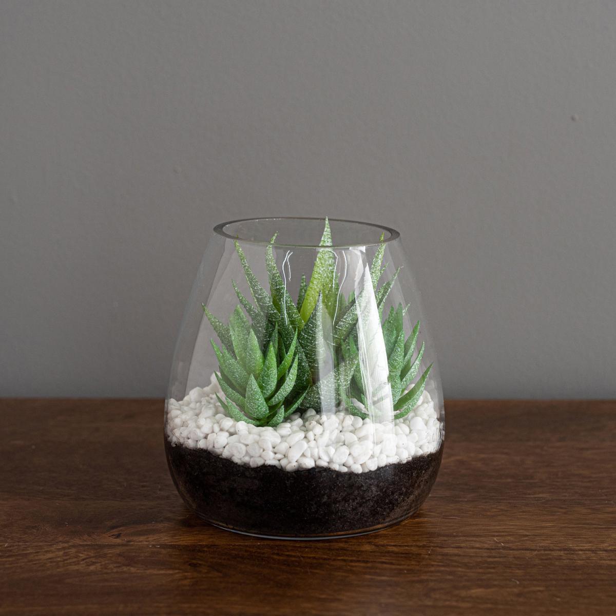 Coastal Artificial Succulents in Glass Vase Green – image 3