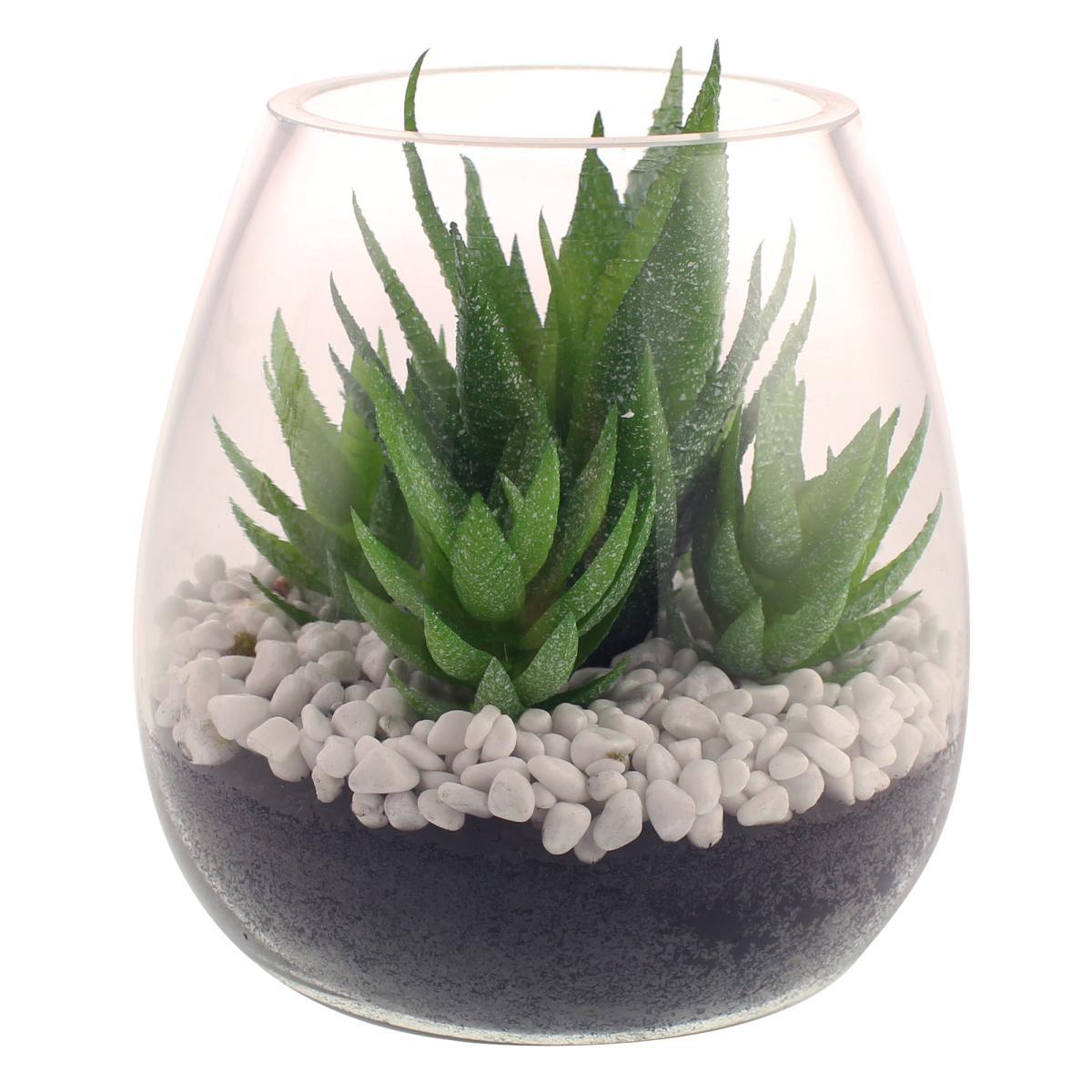 Coastal Artificial Succulents in Glass Vase Green – image 4