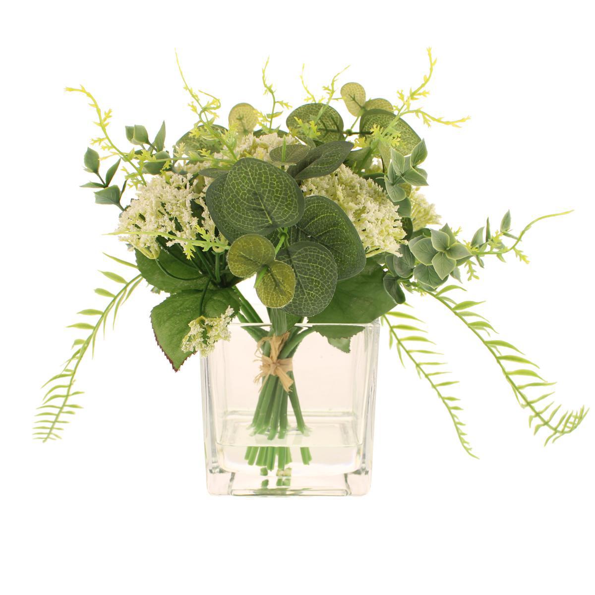 Foliage Arrangement in Glass Cube Green/White – image 4