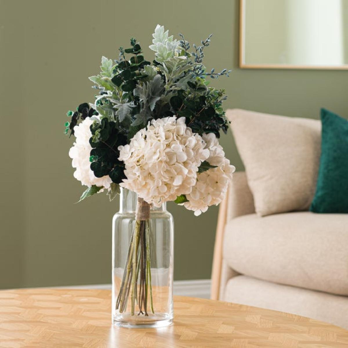 Artificial White Hydrangea & Deep Foliage Bouquet – image 4