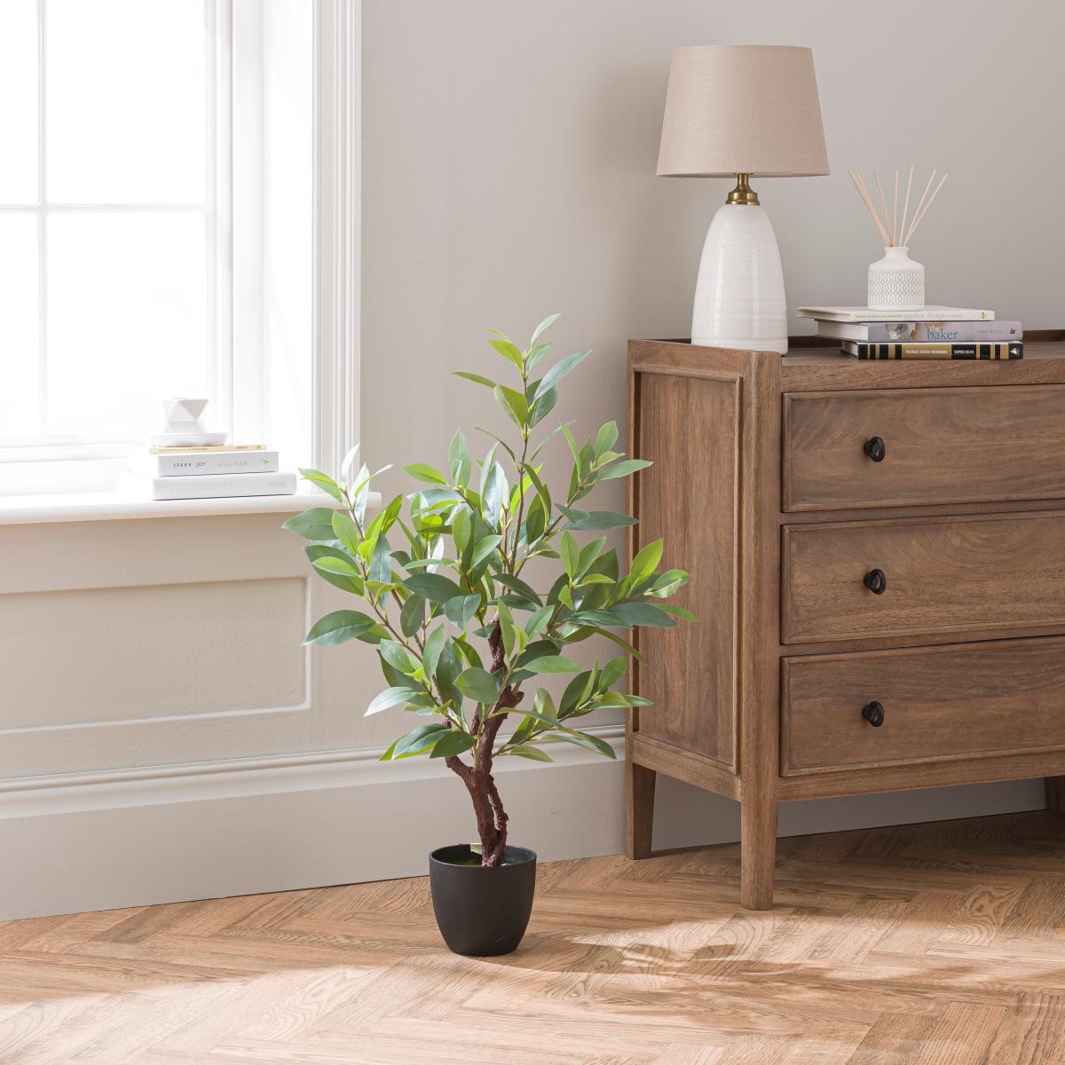 Artificial Sweet Bay Magnolia in Black Plastic Plant Pot Green – image 2