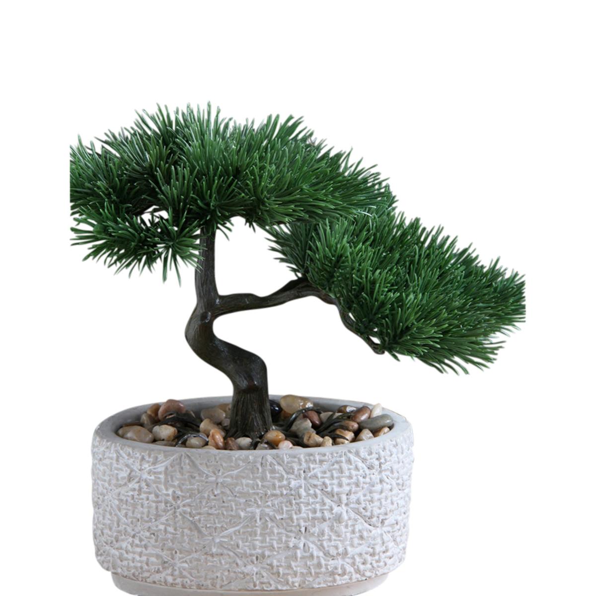 Bonsai Tree in Textured Cement Pot 26cm Green – image 2