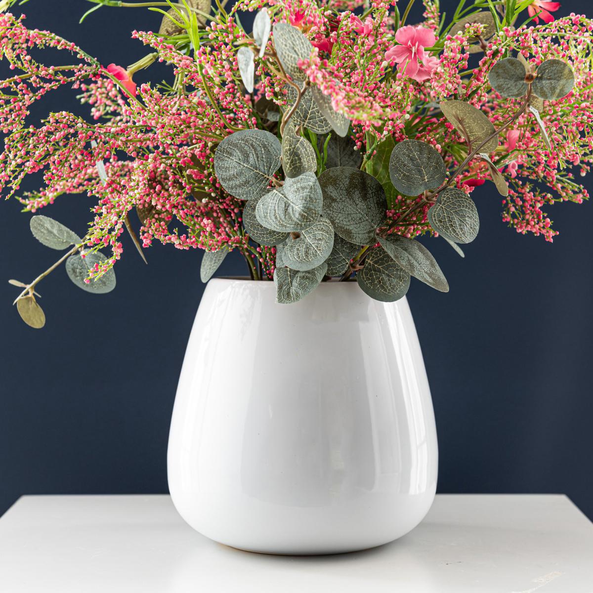 Blossom and Eucalyptus in Ceramic Pot Pink – image 3