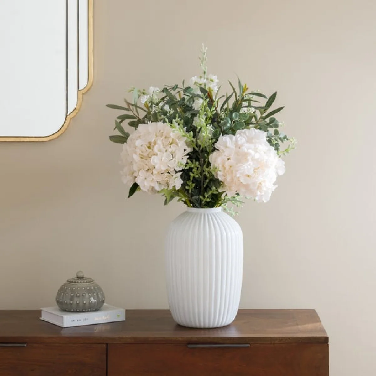 Artificial Juliette White Hydrangea Bouquet – image 1