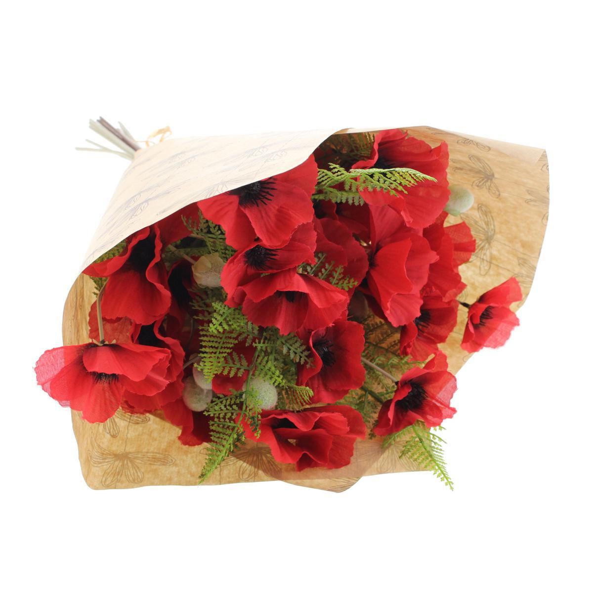 Florals Forever Eleanor Poppy Luxury Bouquet Red 58cm Red, Green and Clear – image 6