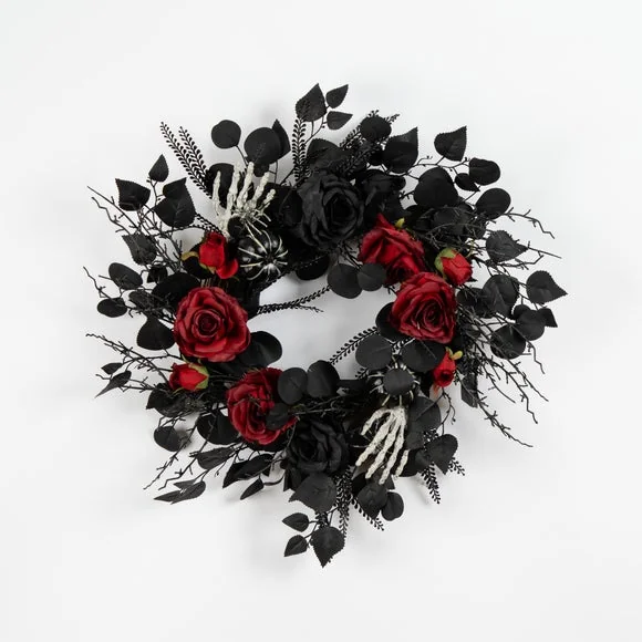 Black and Red Artificial Rose Wreath – image 3