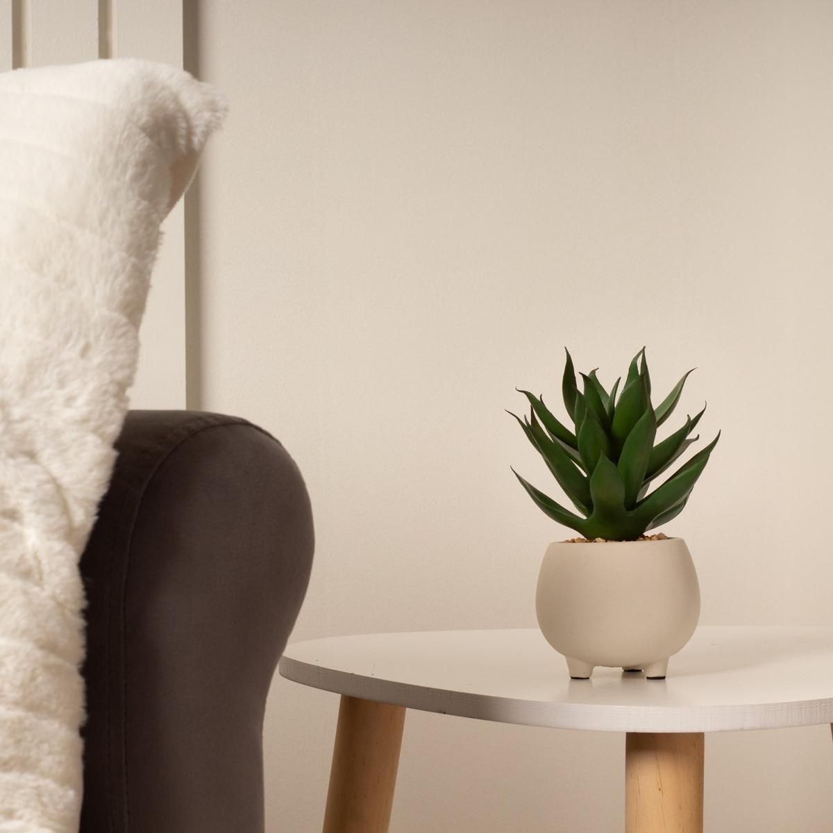 Artificial Set of 3 Succulents in Cream Cement Plant Pots Green – image 3