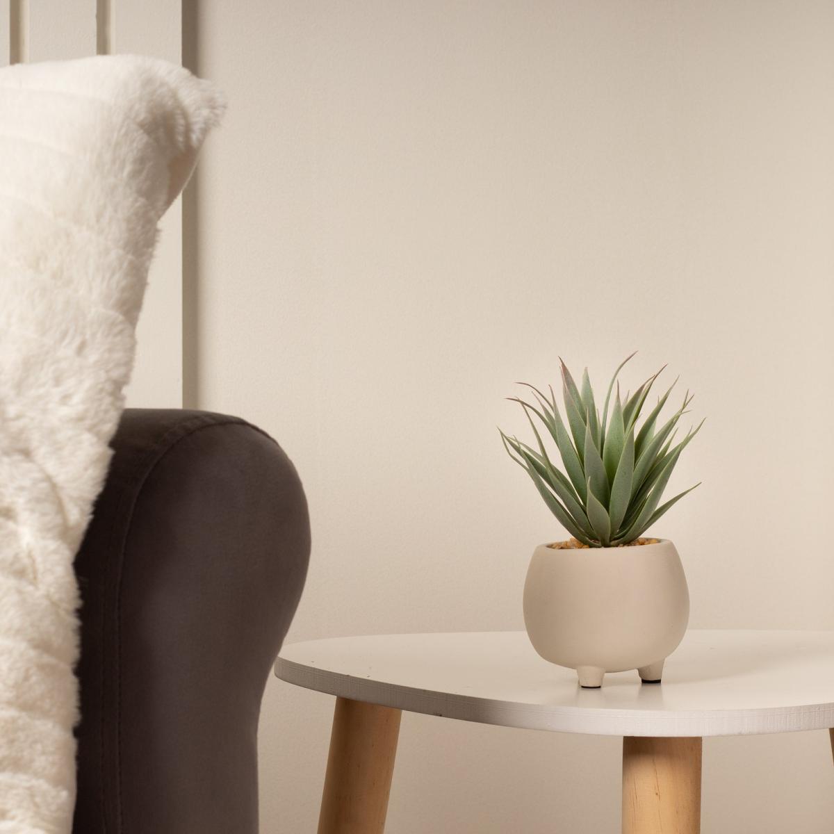 Artificial Set of 3 Succulents in Cream Cement Plant Pots Green – image 4