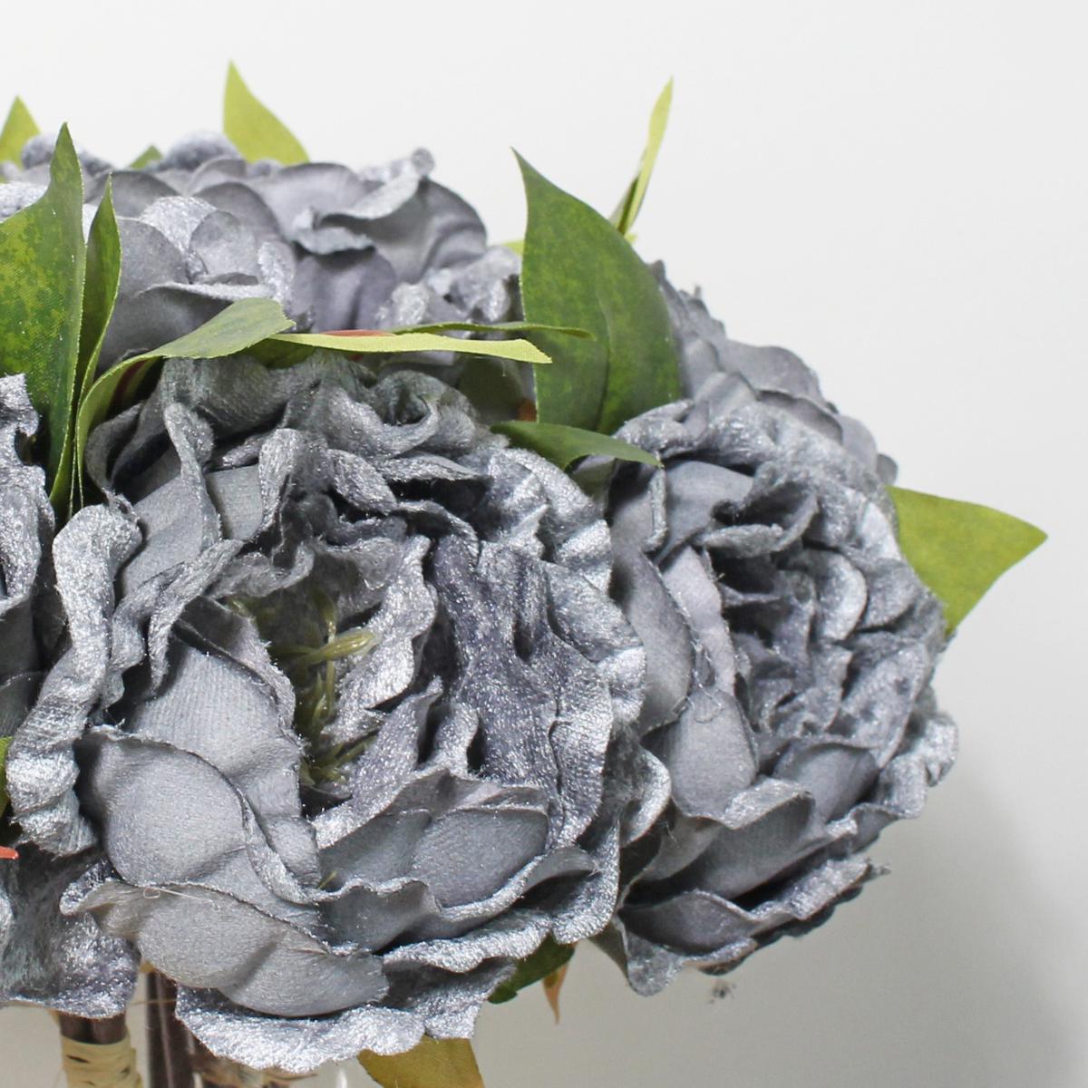 Pack of 6 Artificial Grey Diamond Velvet Peony Bundle Grey – image 2