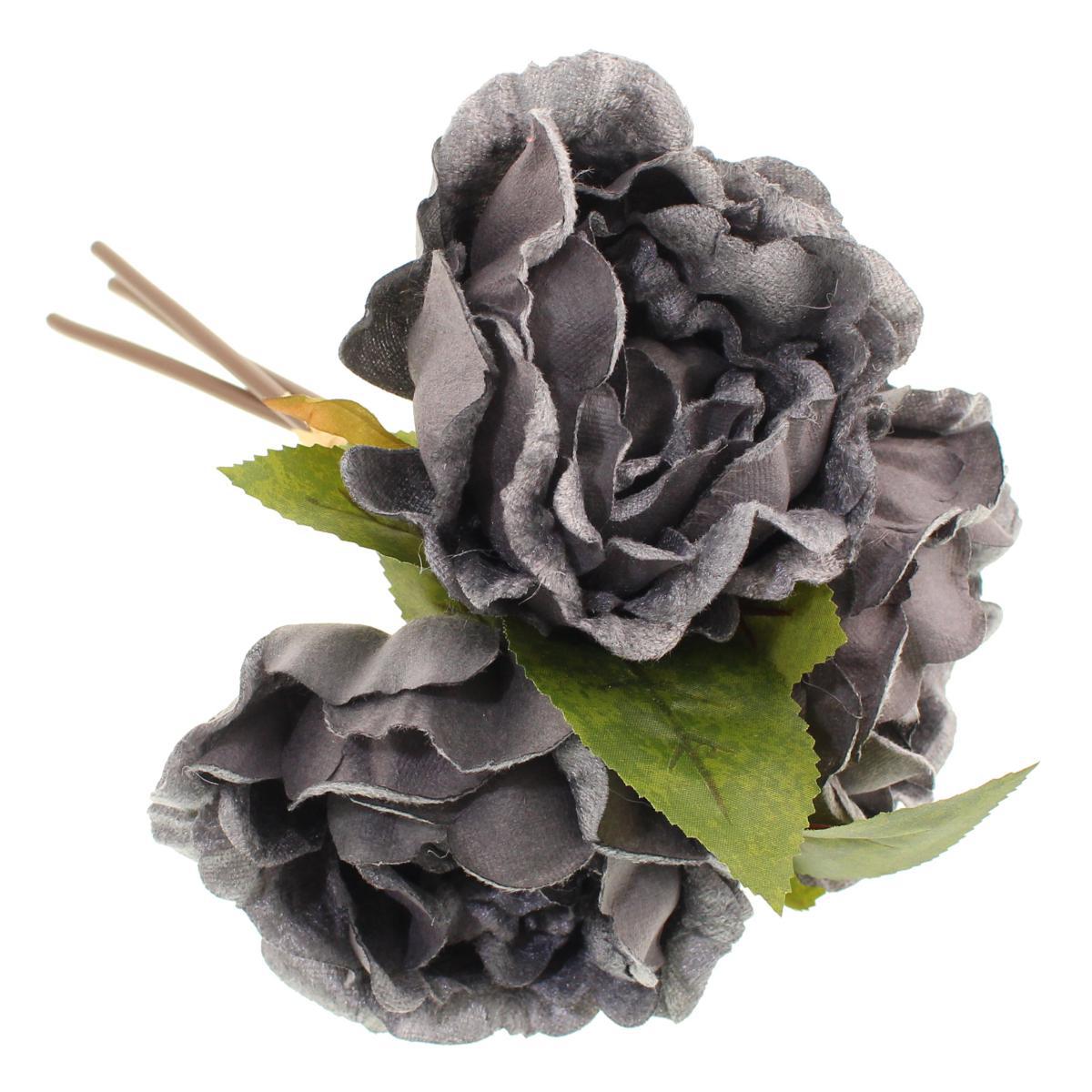 Pack of 6 Artificial Grey Diamond Velvet Peony Bundle Grey – image 3