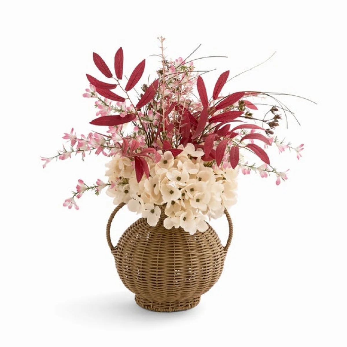 Artificial Cream & Pink Arrangement in Woven Vase – image 3